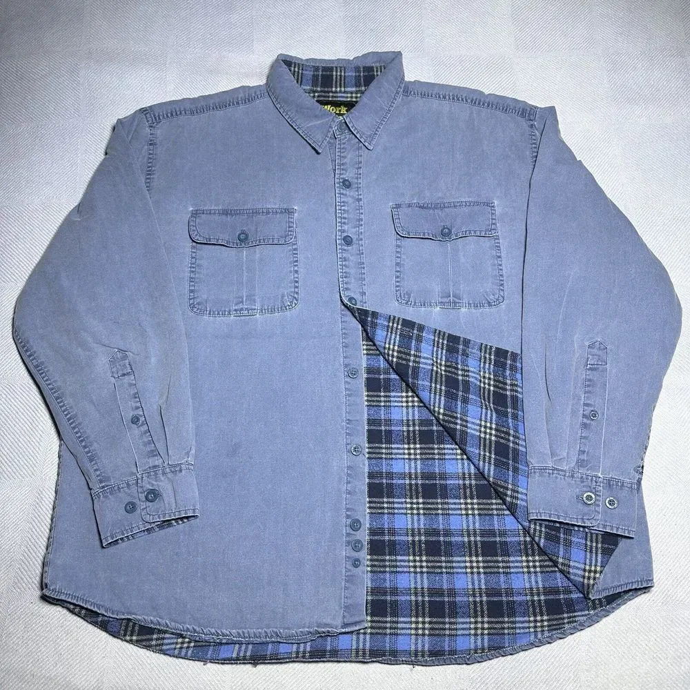Work‎ n' Sport Blue Gray Denim Flannel Lined Workwear Button Shirt 2XL Lot of 2